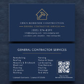 Navy Blue General Contractor QR Code Visitenkarte