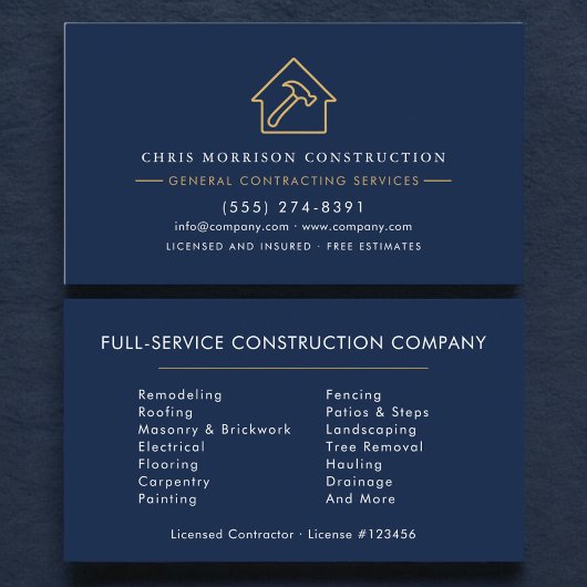 Navy Blue General Contractor Visitenkarte