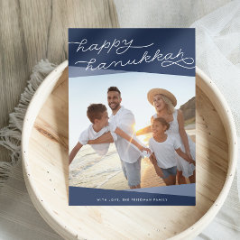 Navy Blue Geo Script | Hanukkah-Foto Feiertagskarte