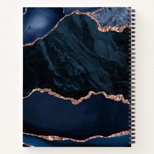Navy Blue Geode Agate Rose Glitzer Mit Monogramm Notizblock (Rückseite)