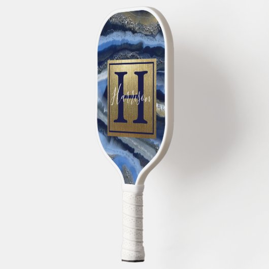 Navy Blue Geode Monogram & Name anpassbar Pickleball Schläger (Links)