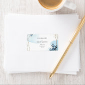 Navy Blue Geometric Floral Wedding  Adressaufkleber (Insitu)