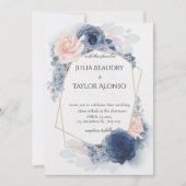 Navy Blue Geometric Floral Wedding Invitation Einladung (Vorderseite)