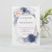 Navy Blue Geometric Floral Wedding Invitation Einladung (Stehend Vorderseite)