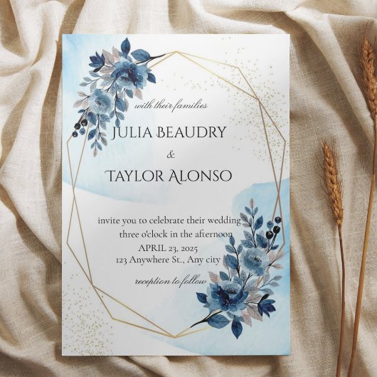 Navy Blue Geometric Floral Wedding Invitation Einladung