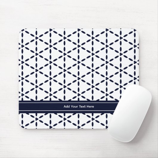Navy Blue Geometric Pattern on White Mousepad (Mit Mouse)