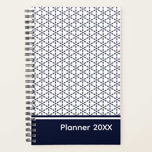Navy Blue Geometric Pattern on White Planer (Vorderseite)