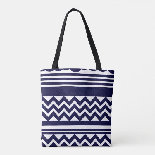 Navy Blue Geometric Pattern Tote Bag Tasche (Rückseite)