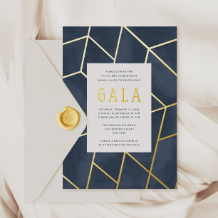 Navy-Blue geometrische Gala-Goldfolien-Einladung Folieneinladung