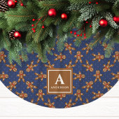 Navy Blue Gingerbrot Man Monogram Christmas Polyester Weihnachtsbaumdecke