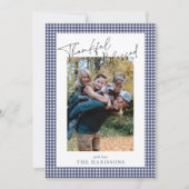 Navy Blue Gingham Dank und gesegnet Erntedank Einladung (Vorderseite)