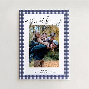 Navy Blue Gingham Dank und gesegnet Erntedank Einladung