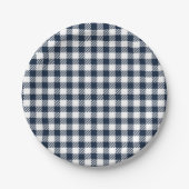 Navy Blue Gingham Kariert Pappteller (Vorderseite)