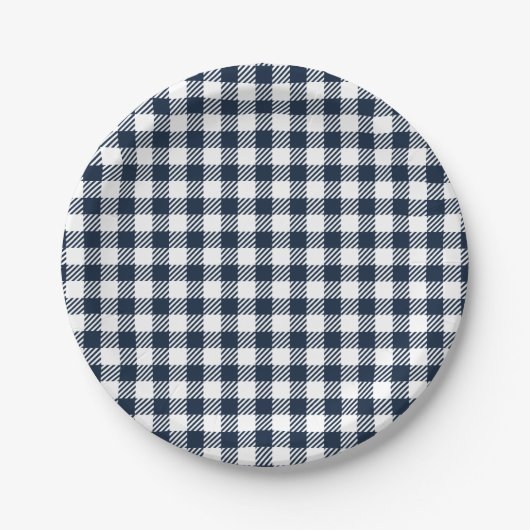 Navy Blue Gingham Kariert Pappteller (Vorderseite)
