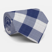 Navy Blue Gingham Karo - Diagonal Pattern Krawatte (Gerollt)