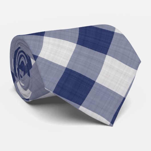 Navy Blue Gingham Karo - Diagonal Pattern Krawatte (Gerollt)