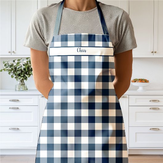 Navy Blue Gingham Karo Schürze
