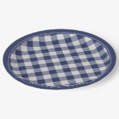 Navy Blue Gingham Karos Pattern Einfach Kariert Pappteller (Schrägansicht)