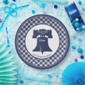 Navy Blue Gingham Liberty Bell Lasse Freiheitsring Pappteller (Party)