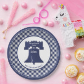 Navy Blue Gingham Liberty Bell Lasse Freiheitsring Pappteller (Party)