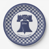 Navy Blue Gingham Liberty Bell Lasse Freiheitsring Pappteller (Vorderseite)