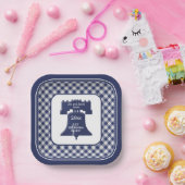 Navy Blue Gingham Liberty Bell Lasse Freiheitsring Pappteller (Party)