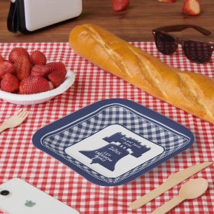 Navy Blue Gingham Liberty Bell Lasse Freiheitsring Pappteller