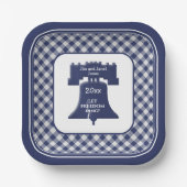 Navy Blue Gingham Liberty Bell Lasse Freiheitsring Pappteller (Vorderseite)
