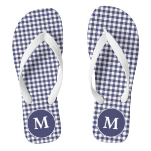 Navy Blue Gingham Mit Monogramm Flip Flops Badesandalen