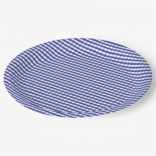 Navy Blue Gingham Pattern Pappteller (Schrägansicht)