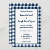 Navy Blue Gingham Pattern Wedding Einladung (Vorne/Hinten)