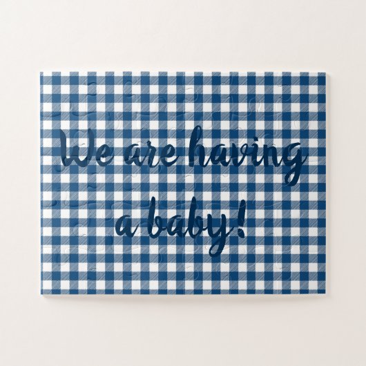 Navy Blue Gingham Pregnancy Announcement Puzzle (Horizontal)
