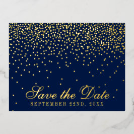 Navy Blue & Glam Confetti Save the Date Real Folie Einladungspostkarte