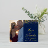 Navy Blue & Glam Confetti Wedding Foto Vielen Dank Folie Einladungspostkarte (Stehend vorne)
