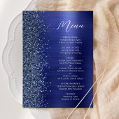 Navy Blue Glam Glitter Script Wedding Menükarte
