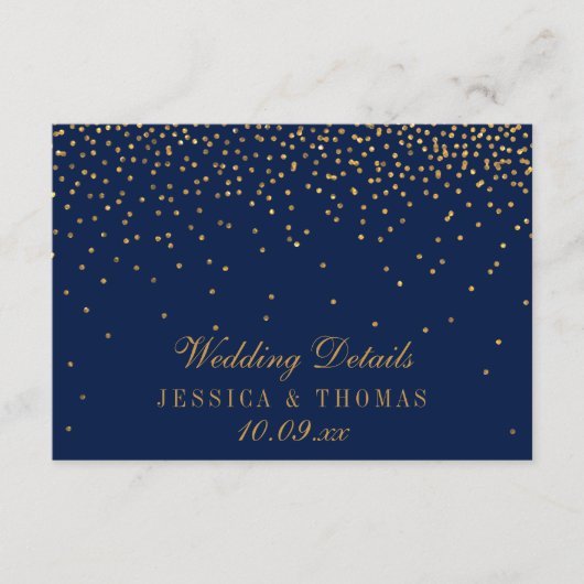 Navy Blue & Glam Gold Confetti Hochzeitsdetails Begleitkarte (Vorderseite)