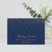 Navy Blue & Glam Gold Confetti Hochzeitsdetails Begleitkarte (Stehend Vorderseite)