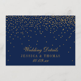 Navy Blue & Glam Gold Confetti Hochzeitsdetails Begleitkarte