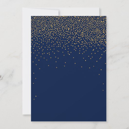 Navy Blue & Glam Gold Confetti Save the Date (Rückseite)