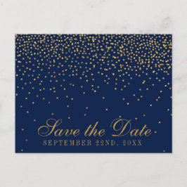 Navy Blue & Glam Gold Confetti Save the Date Ankündigungspostkarte