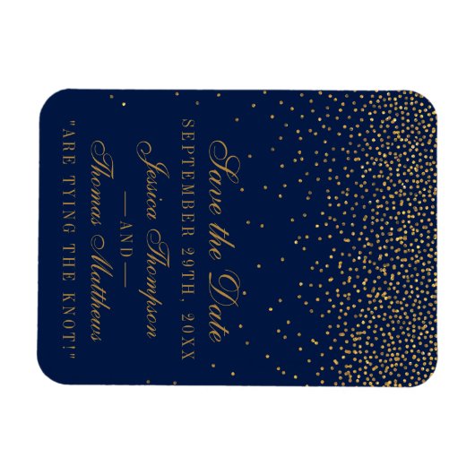 Navy Blue & Glam Gold Confetti Save the Date Magnet (Horizontal)
