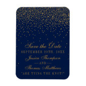 Navy Blue & Glam Gold Confetti Save the Date Magnet (Vertikal)