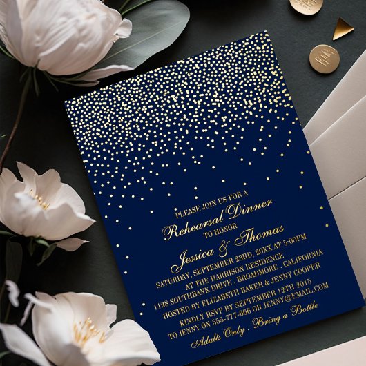 Navy Blue & Glam Gold Confetti Wedding Probe Folieneinladung