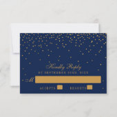 Navy Blue & Glam Gold Confetti Wedding RSVP Karte (Vorderseite)