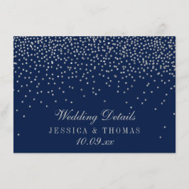 Navy Blue & Glam Silver Confetti Hochzeitsdetails Begleitkarte