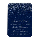 Navy Blue & Glam Silver Confetti Save the Date Magnet (Vertikal)