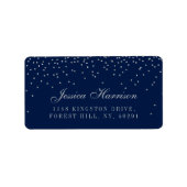 Navy Blue & Glam Silver Confetti Wedding Adressaufkleber (Vorne)