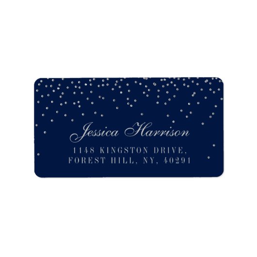 Navy Blue & Glam Silver Confetti Wedding Adressaufkleber (Vorne)