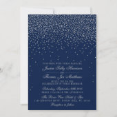 Navy Blue & Glam Silver Confetti Wedding Einladung (Vorderseite)