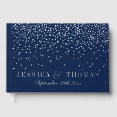 Navy Blue & Glam Silver Confetti Wedding Gästebuch (Vorderseite)